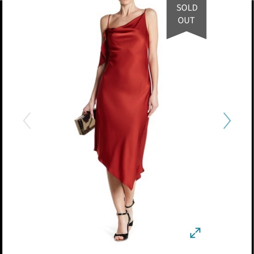Allen Schwartz rust asymmetrical midi dress NWT